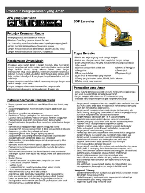 mini excavator sop|safe operating procedures for excavators.